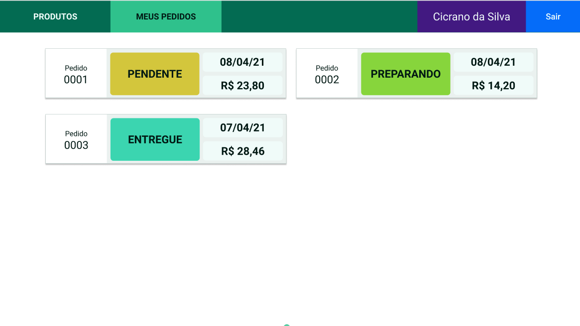 tela de meus pedidos